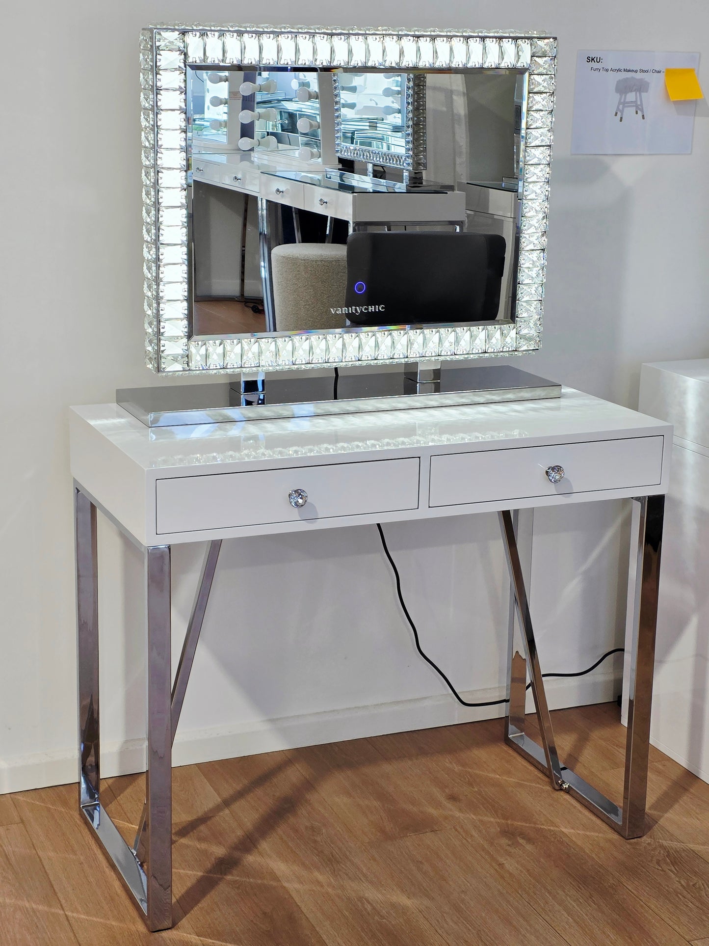 Charlotte Makeup Table + Large DiamondX Makeup Mirror with Sensor Dimmer