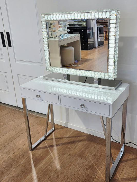 HIGH QUALITY - Charlotte Makeup Table + Large DiamondX Makeup Mirror with Sensor Dimmer