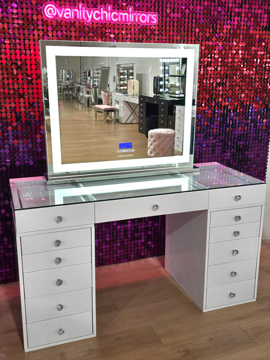 HIGH QUALITY - MILA ROSE Beauty Station + XL Crystal Makeup Mirror with Bluetooth