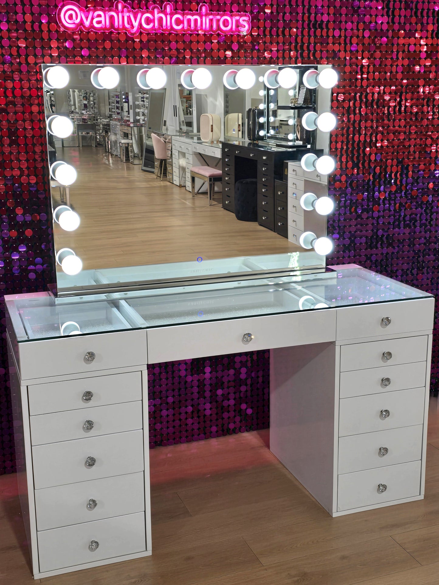 HIGH QUALITY - MILA Rose Beauty Station + XL VALENTINA Hollywood Makeup Mirror with LED Lights