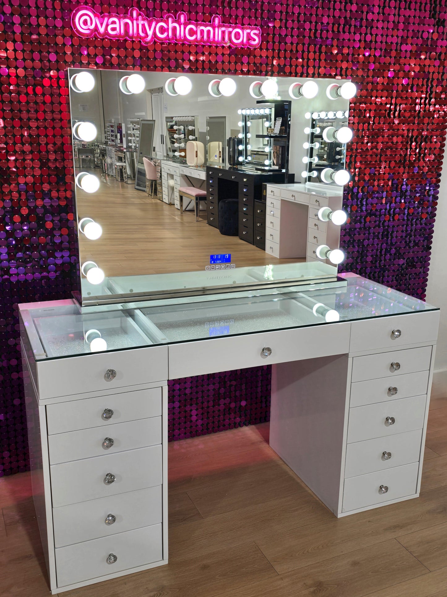 HIGH QUALITY - MILA Rose Beauty Station + XL VALENTINA Hollywood Makeup Mirror with LED Lights