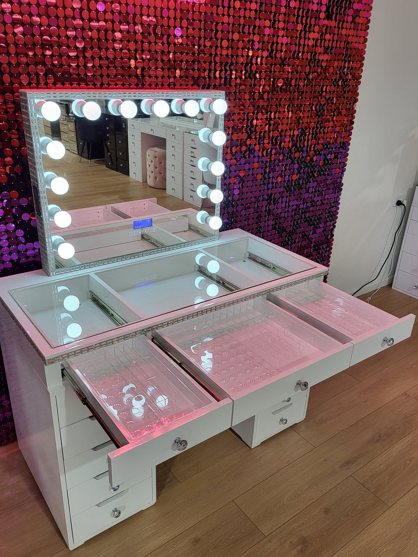 CLEARANCE - Mini Diamond Style Beauty Station + Large Diamond Makeup Mirror with Bluetooth Speaker