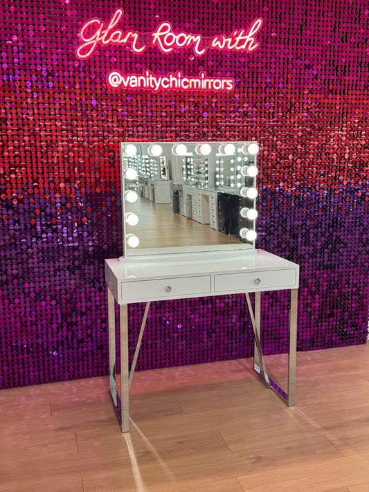 HIGH QUALITY - Charlotte Makeup Table + YSABEL Hollywood Makeup Mirror