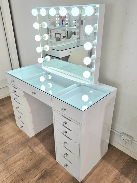 HIGH QUALITY - Mini ARIA Beauty Station + Large YSABEL Makeup Mirror with Lights