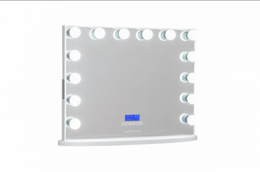 HIGH QUALITY - Mini Coco Makeup Table with Clear Glass Top + YSABEL Hollywood Makeup Mirror