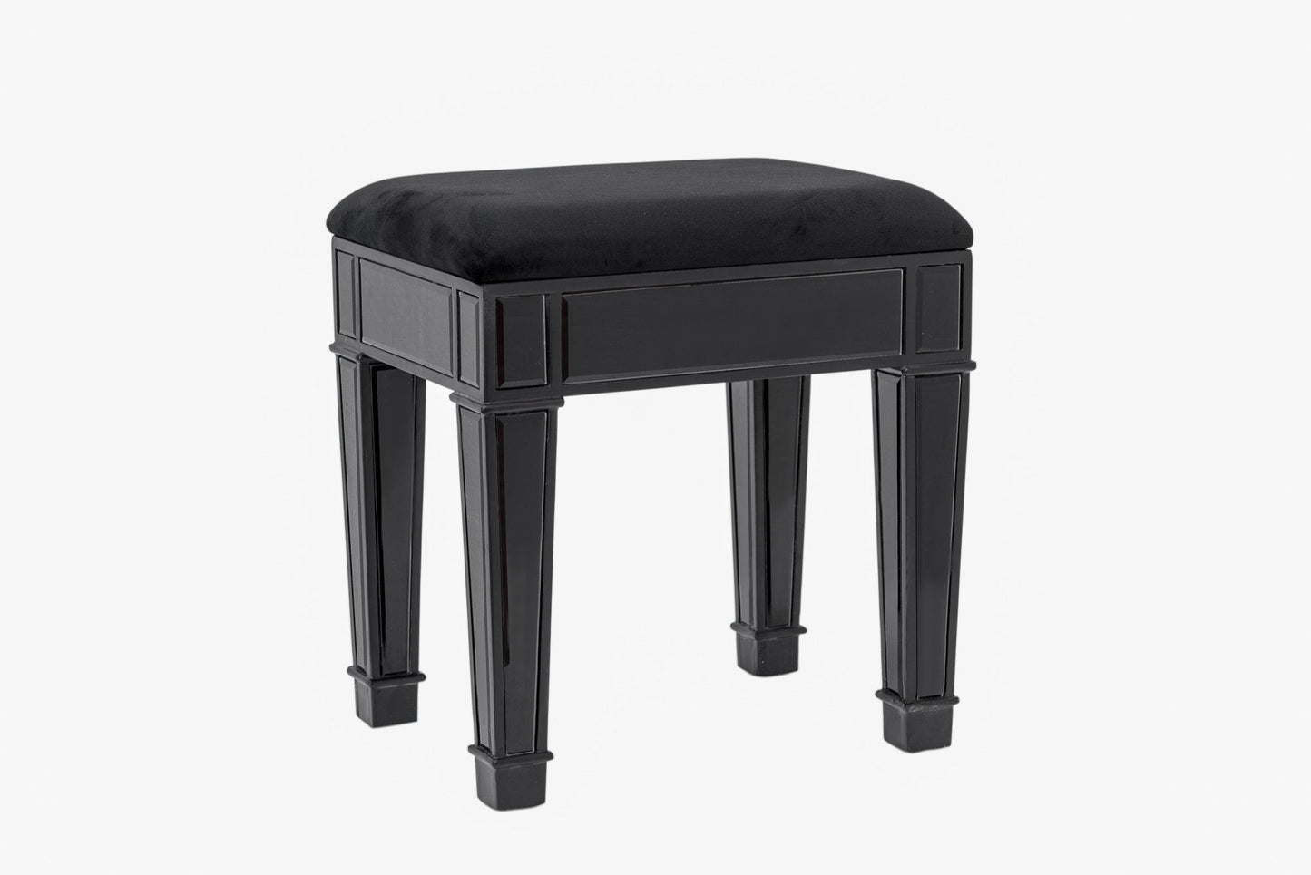 Package Sale: 7 Drawers Mirrored Black Makeup Dressing Table with Crystal Top + XL Shine Makeup Mirror with Bluetooth Speakers + Black Mirrored Stool