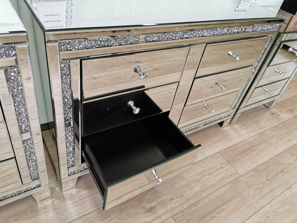 6 Drawers Mirrored Chest with Crushed Diamonds