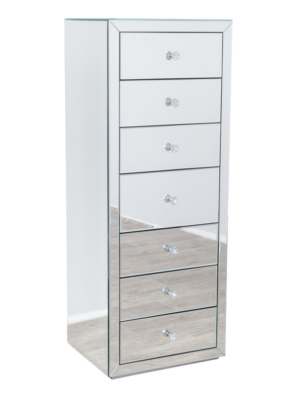 7 Drawers Mirrored Tallboy with Crystal Top