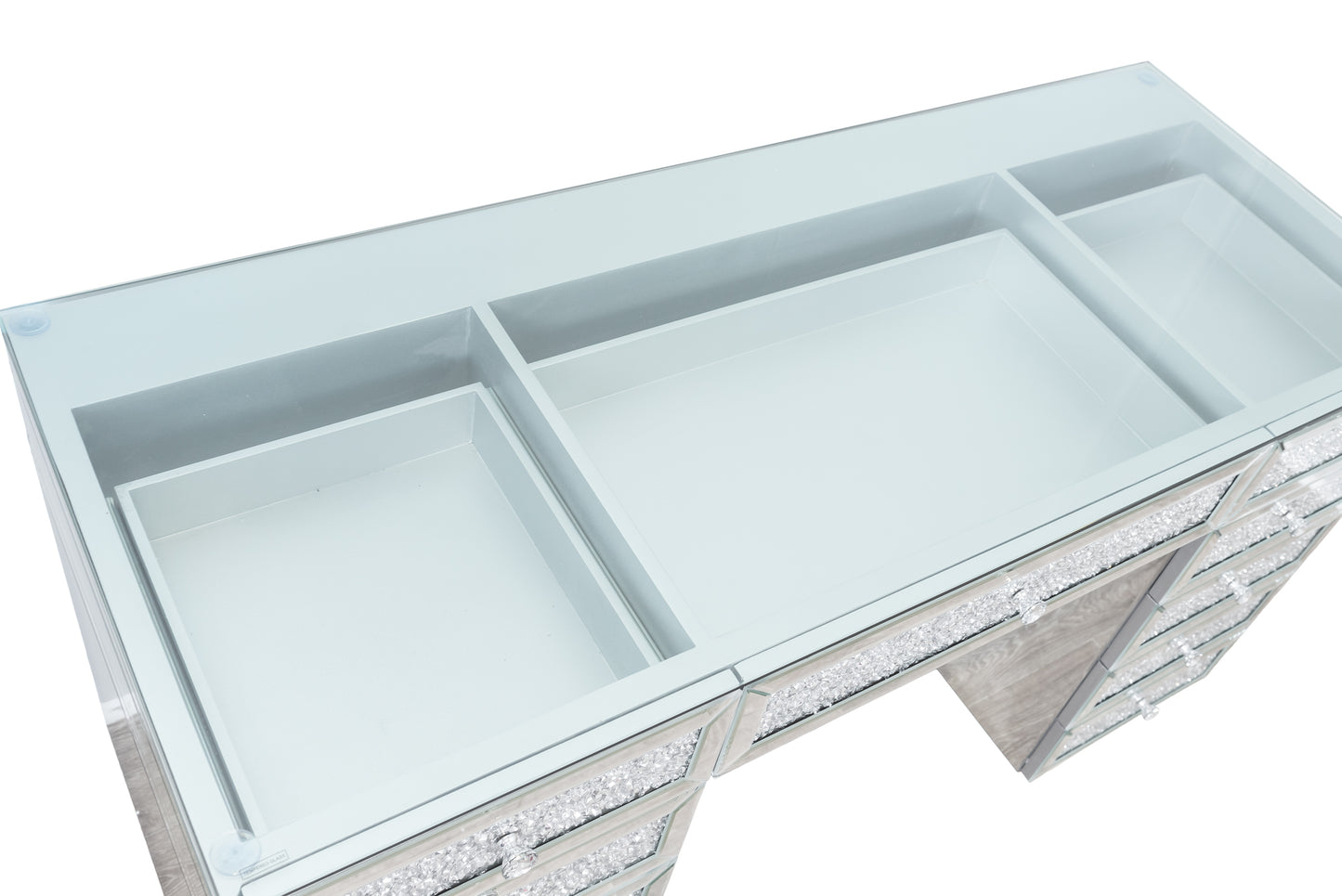 HIGH QUALITY - Crushed Diamond Style Beauty Station with Clear Glass Top