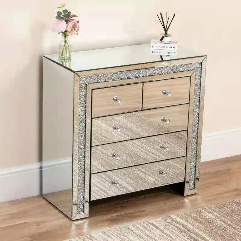 STOCK CLEARANCE - 5 Drawers Chest with Crushed Diamonds