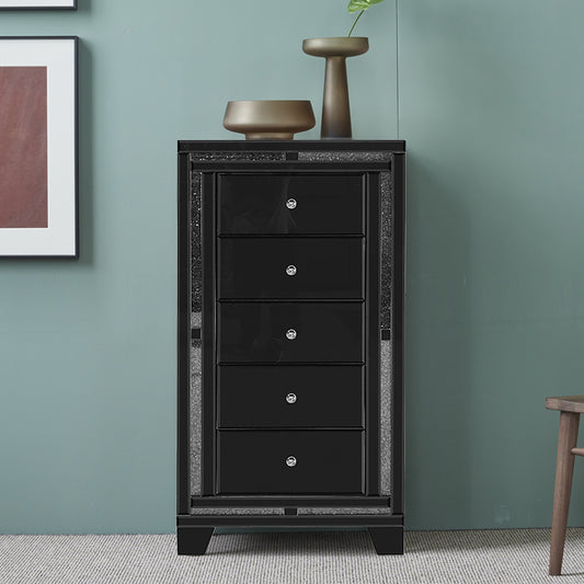 CLEARANCE - 5 Drawers Crushed Diamond Front Mirrored Tallboy