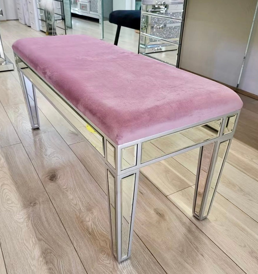 Long Mirrored Makeup Stool