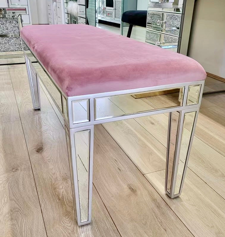 Long Mirrored Makeup Stool