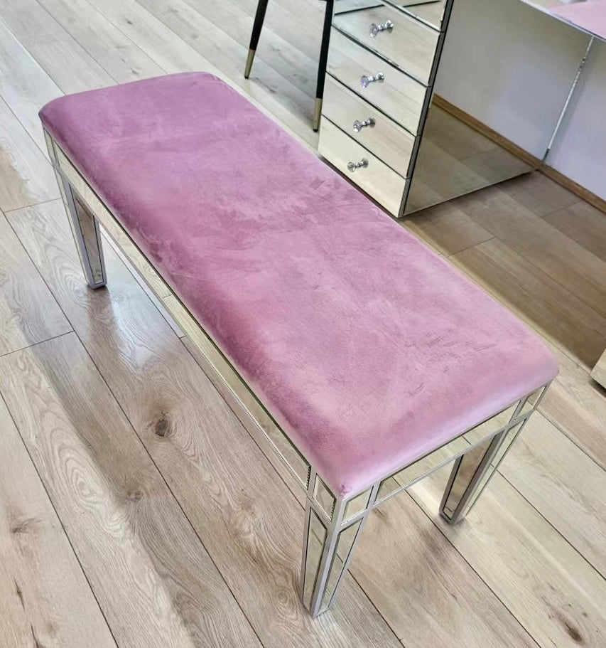 Long Mirrored Makeup Stool