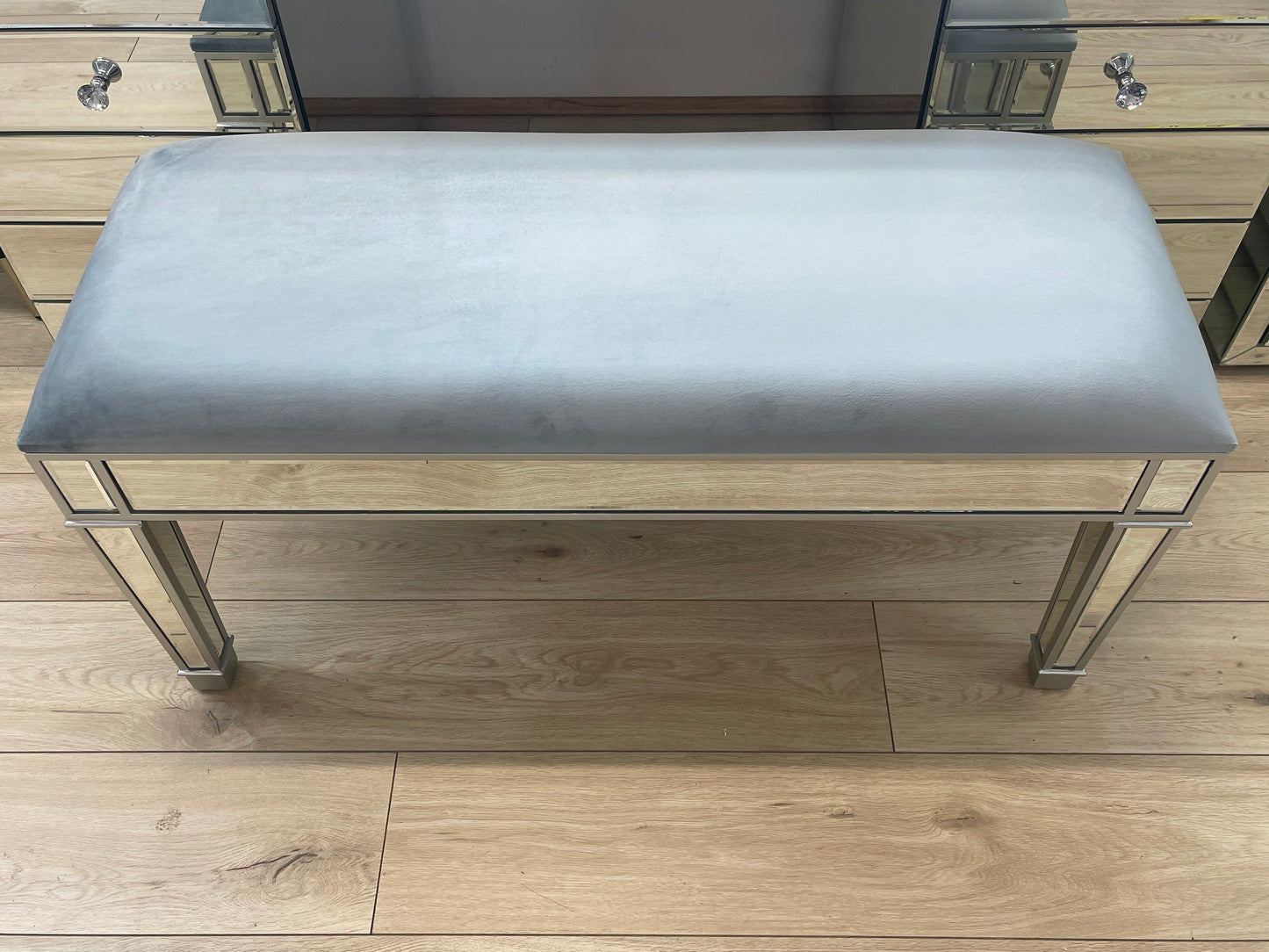 Long Mirrored Makeup Stool