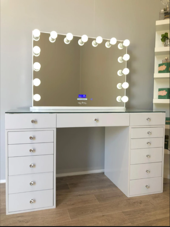 HIGH QUALITY - MILA Rose Beauty Station + XL YSABEL Hollywood Makeup Mirror with LED Lights
