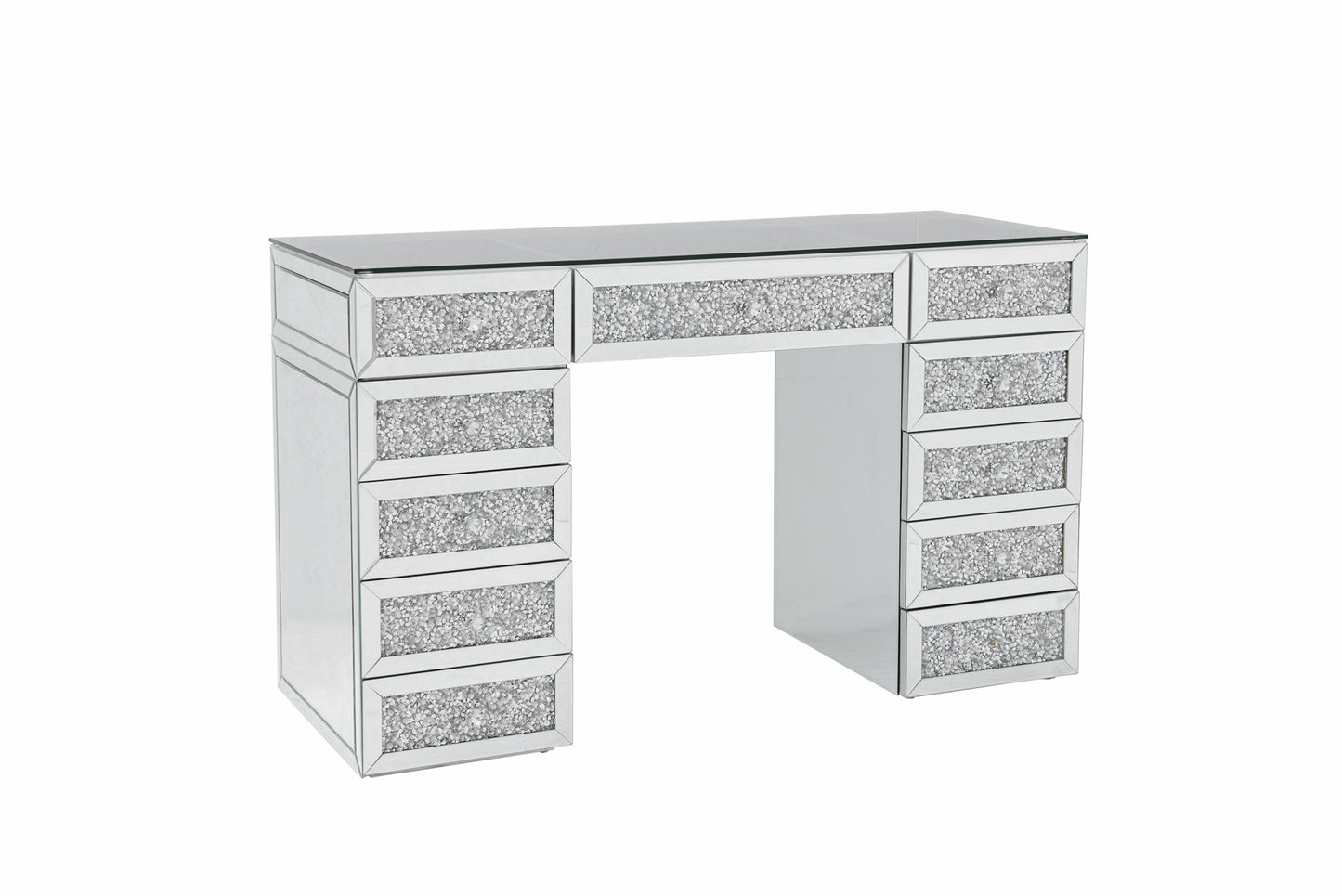 HIGH QUALITY - Crushed Diamond Style Beauty Station with Clear Glass Top