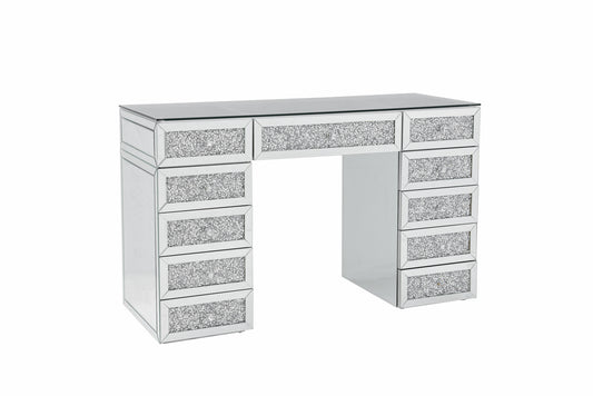 HIGH QUALITY - Crushed Diamond Style Beauty Station with Clear Glass Top