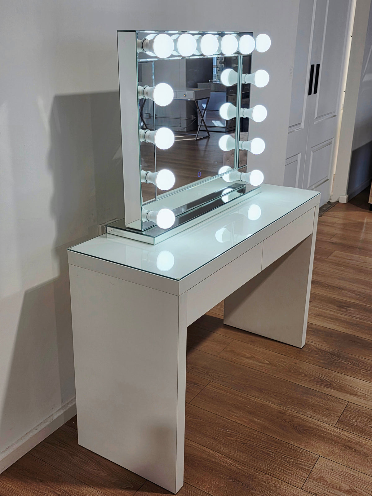 Package Sale: Clearance - 2 Drawers Vera Table + Large Venus Makeup Mirror with Sensor Dimmer + Tri-Lighting