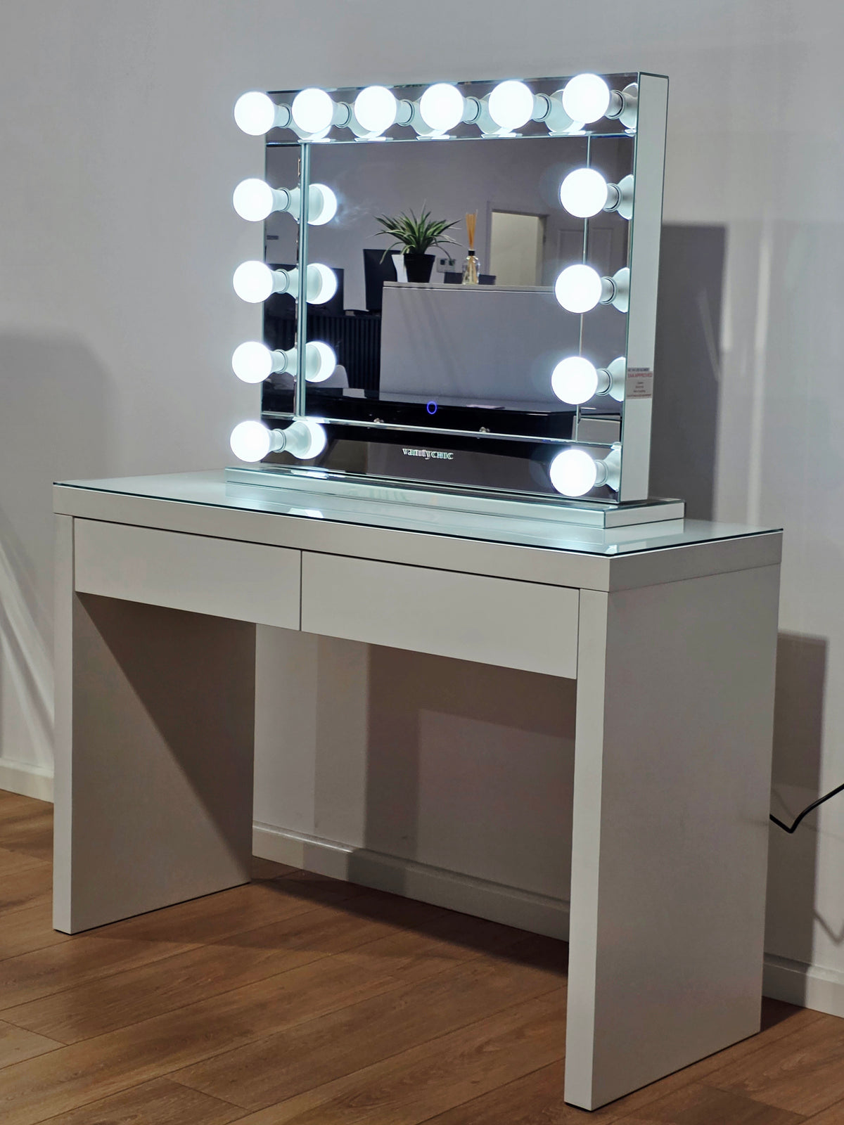 Package Sale: Clearance - 2 Drawers Vera Table + Large Venus Makeup Mirror with Sensor Dimmer + Tri-Lighting