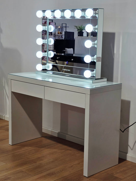Package Sale: Clearance - 2 Drawers Vera Table + Large Venus Makeup Mirror with Sensor Dimmer + Tri-Lighting