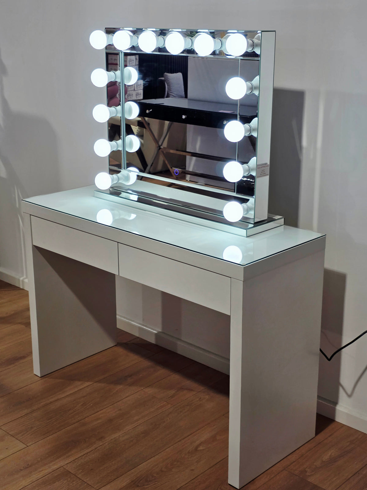 Package Sale: Clearance - 2 Drawers Vera Table + Large Venus Makeup Mirror with Sensor Dimmer + Tri-Lighting