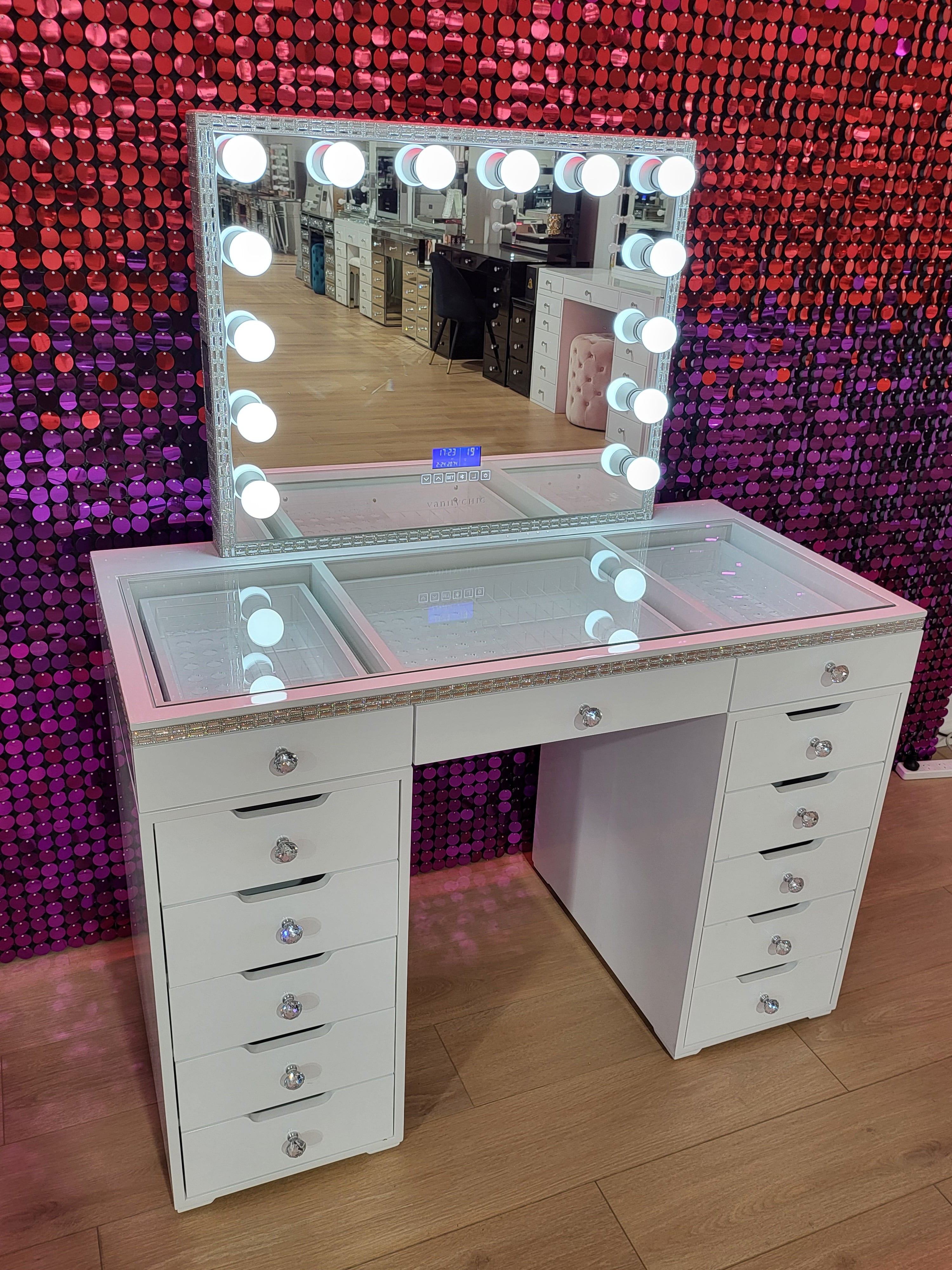 MILA Rose Beauty Station + XL YSABEL Hollywood Makeup Mirror with LED