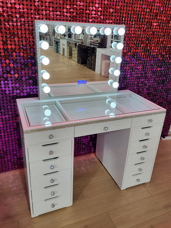 NEW ARRIVAL! Mini Diamond Style Beauty Station + Large Diamond Makeup Mirror with Bluetooth Speaker