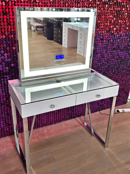 Mini Coco Makeup Table + CRYSTAL Makeup Mirror with Bluetooth Speaker