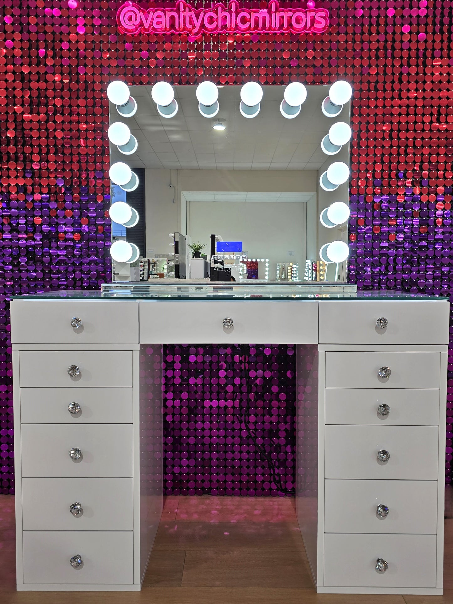 Mini MILA ROSE Beauty Station + Large Valentina Makeup Mirror with Lights