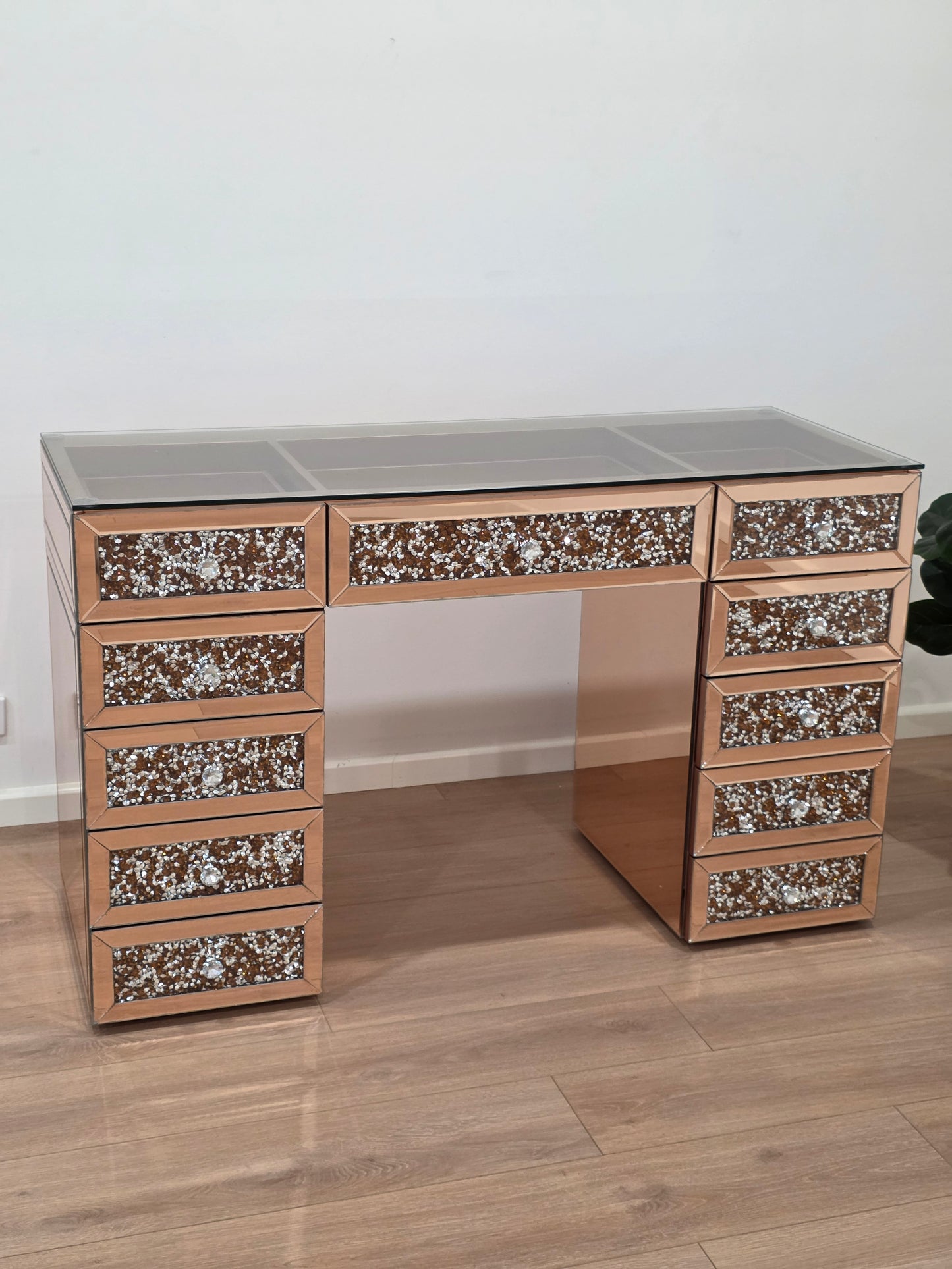 CLEARANCE - Rose Gold Crushed Diamond Style Mirrored Beauty Station
