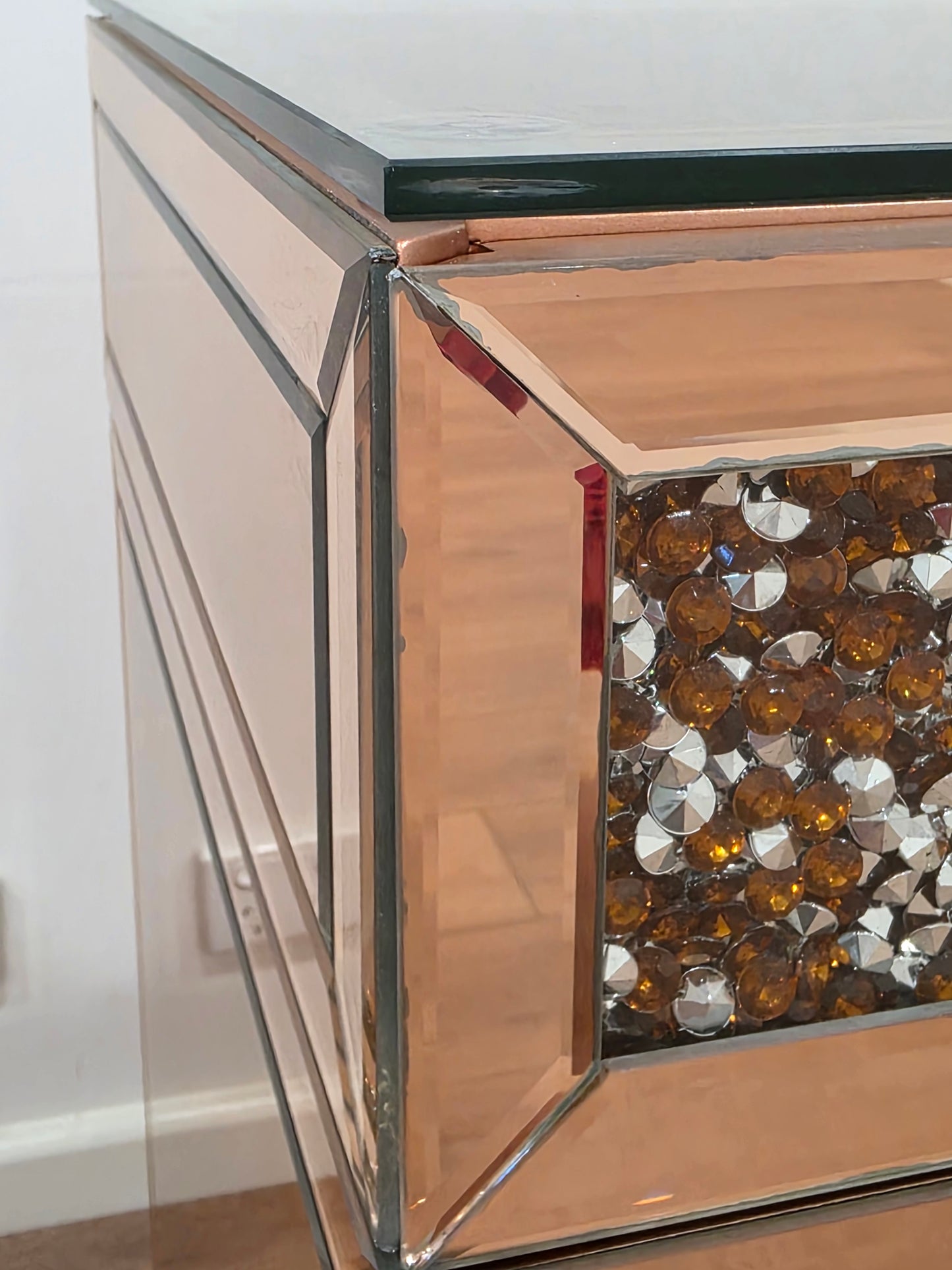 CLEARANCE - Rose Gold Crushed Diamond Style Mirrored Beauty Station