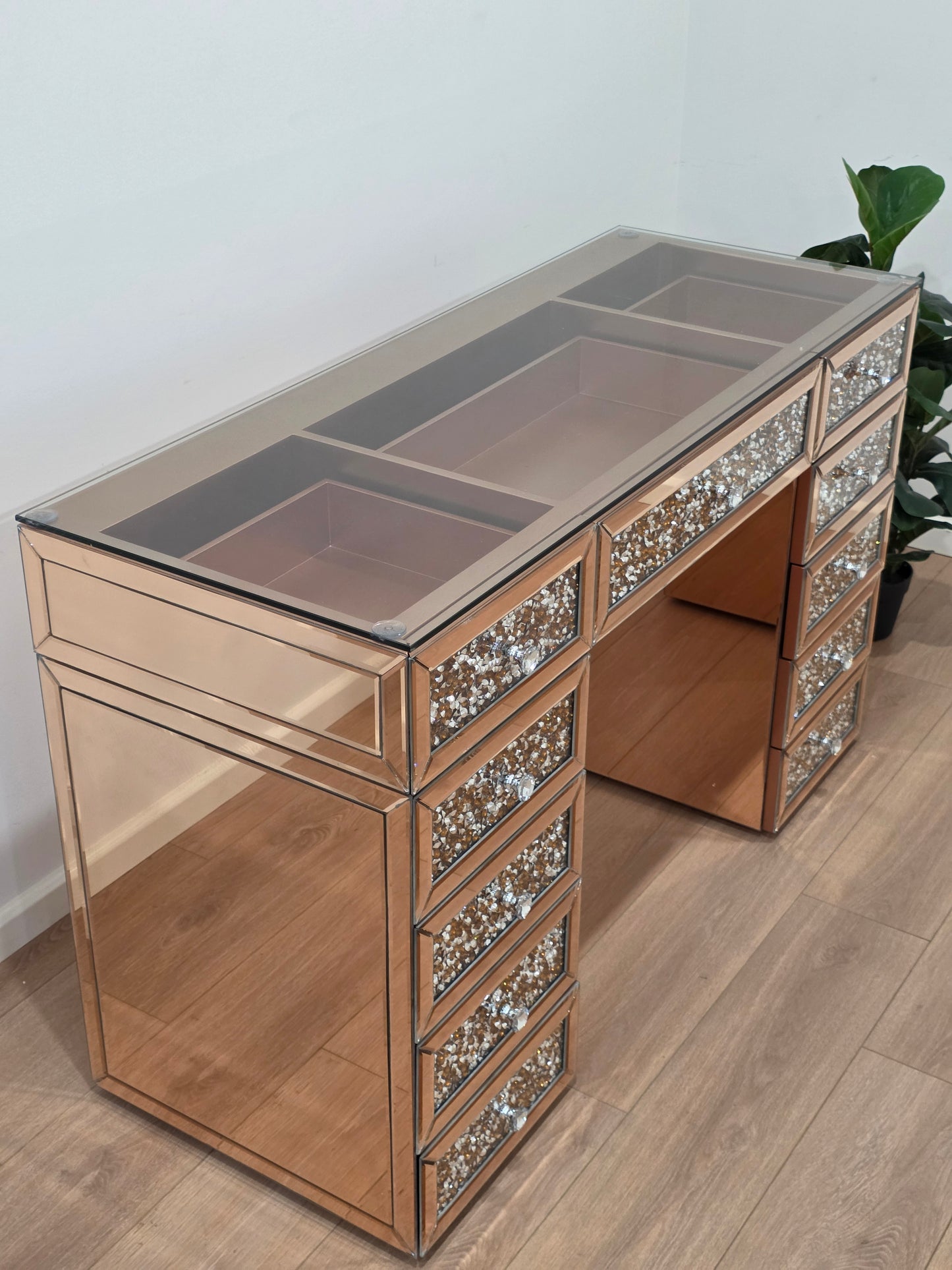 CLEARANCE - Rose Gold Crushed Diamond Style Mirrored Beauty Station