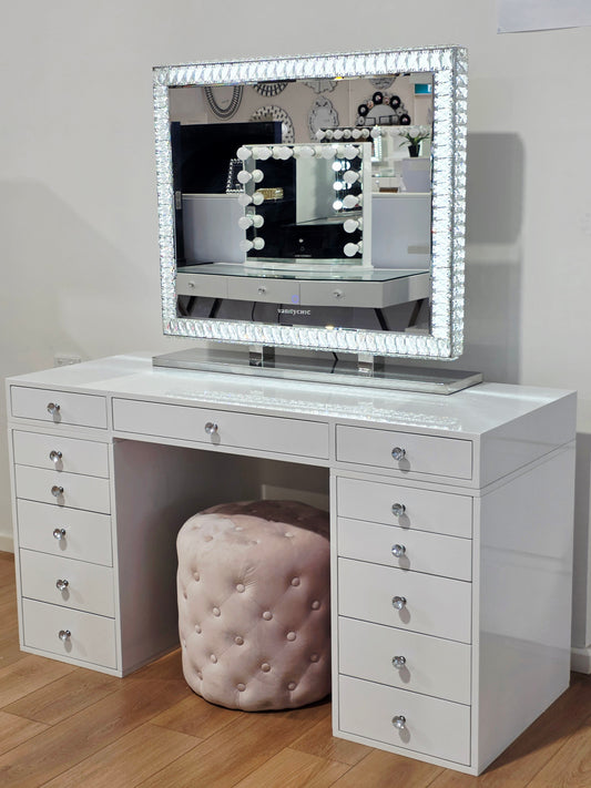 HIGH QUALITY - Sunday Rose Beauty Station + XL DiamondX Hollywood Makeup Mirror with Sensor Dimmer