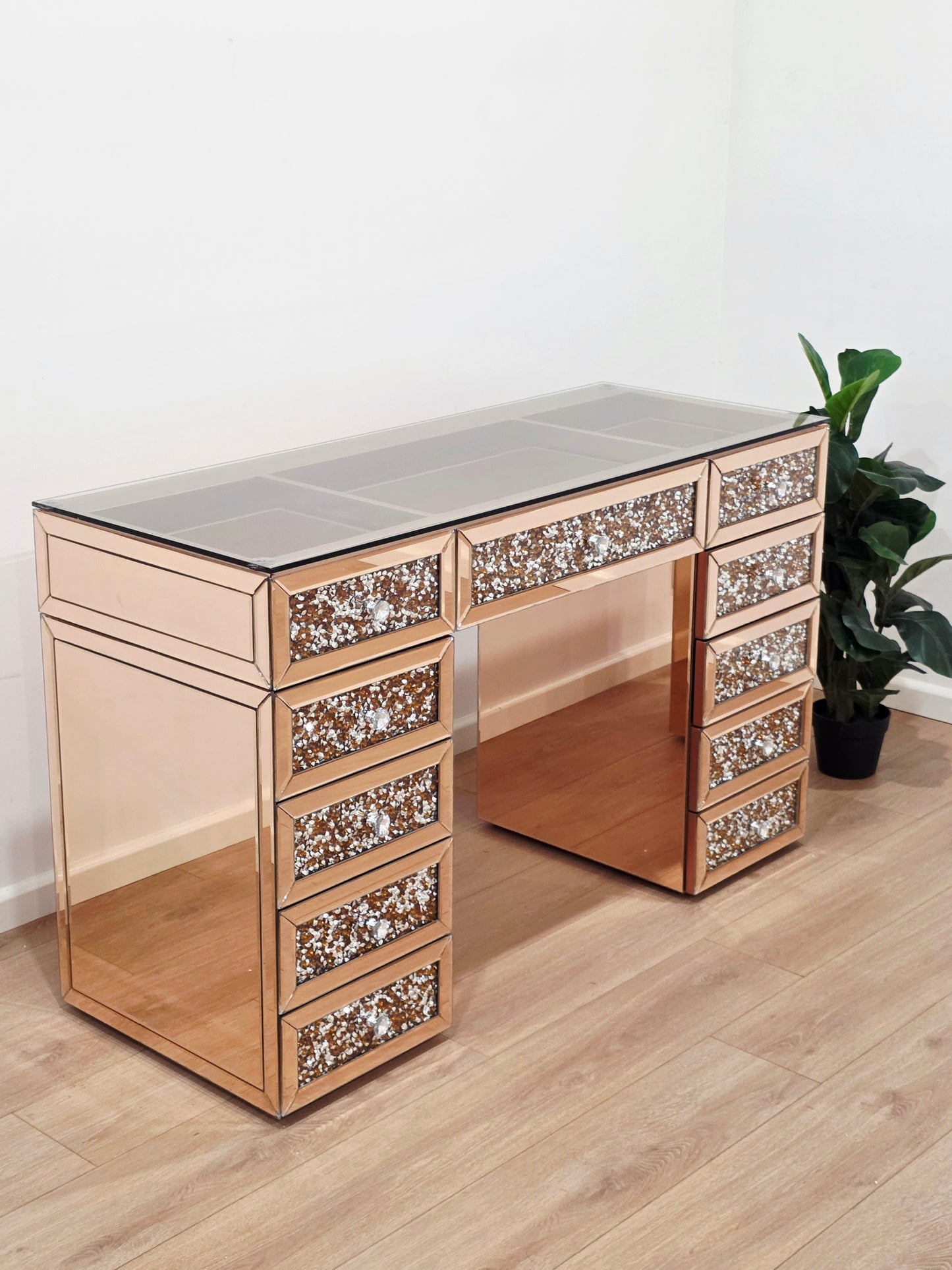 CLEARANCE - Rose Gold Crushed Diamond Style Mirrored Beauty Station