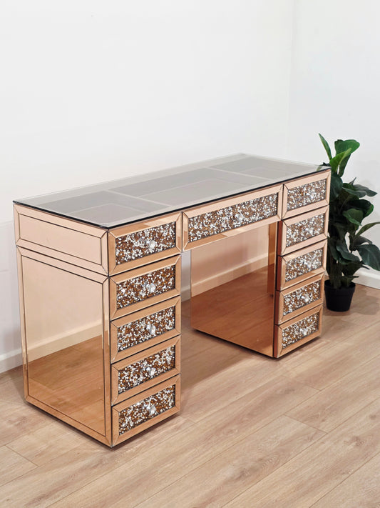 CLEARANCE - Rose Gold Crushed Diamond Style Mirrored Beauty Station