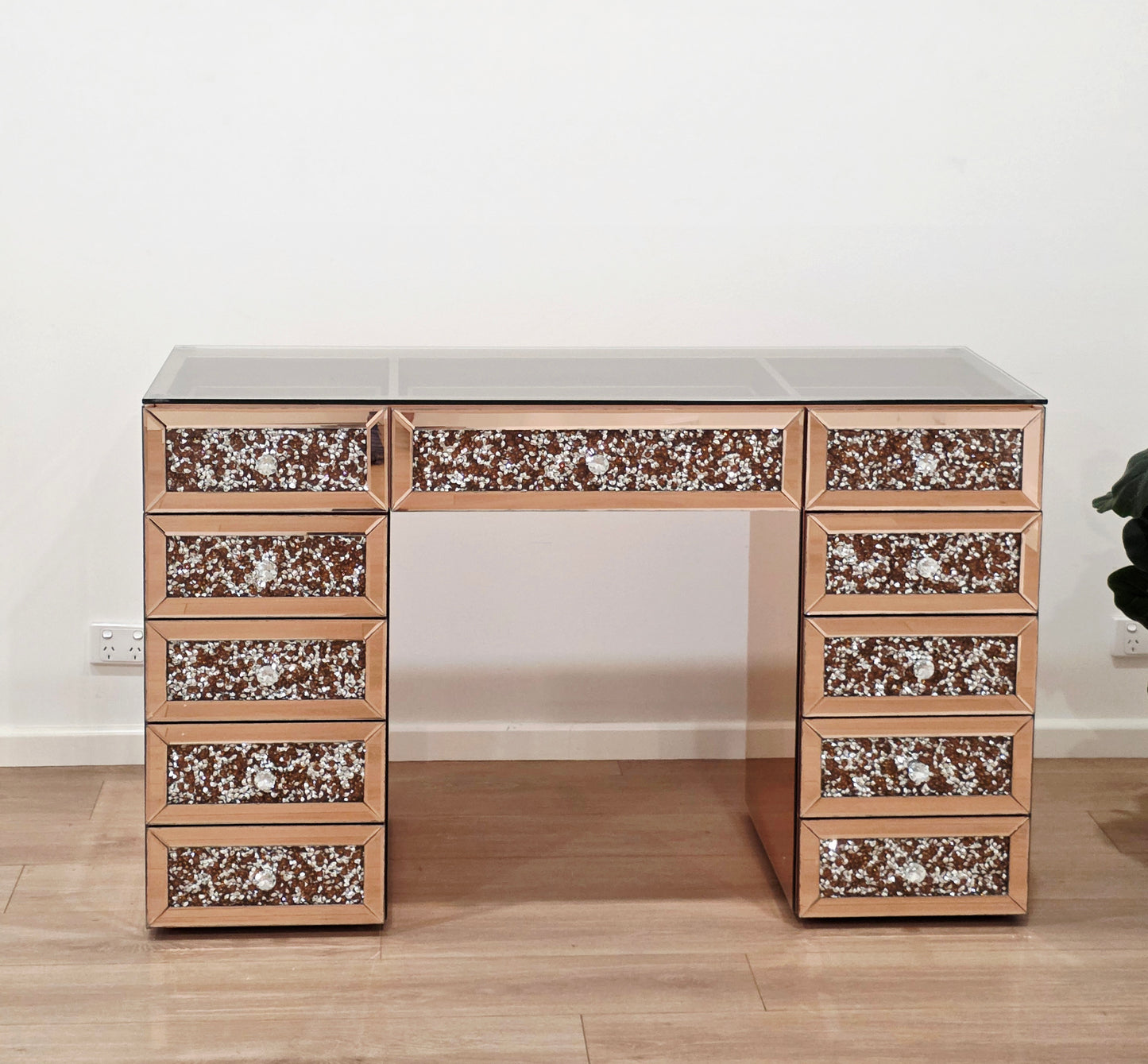 CLEARANCE - Rose Gold Crushed Diamond Style Mirrored Beauty Station