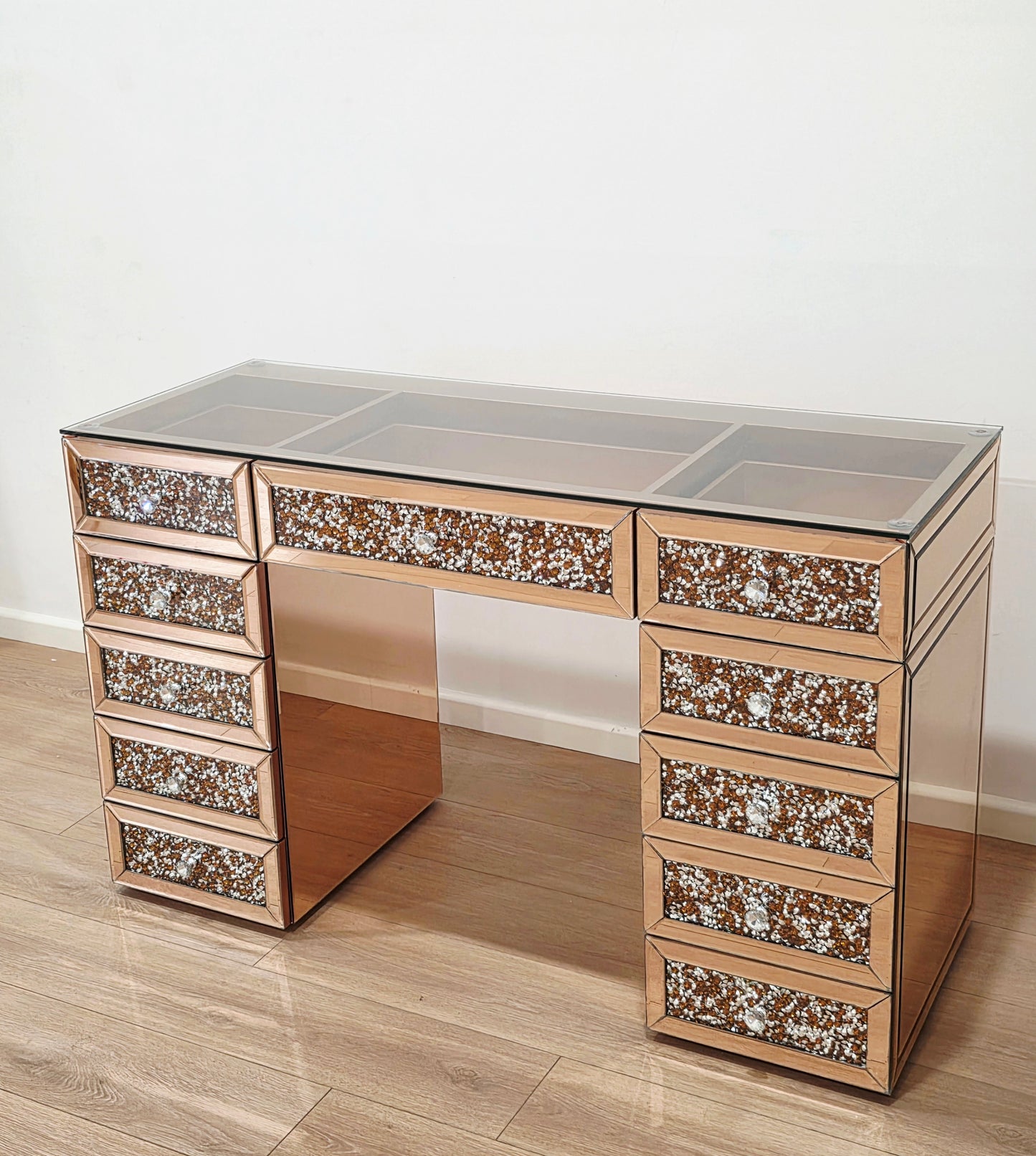 CLEARANCE - Rose Gold Crushed Diamond Style Mirrored Beauty Station