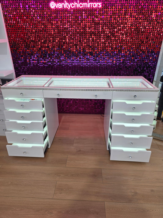 High Quality - L180cm Lighting Diamond Style White Beauty Station