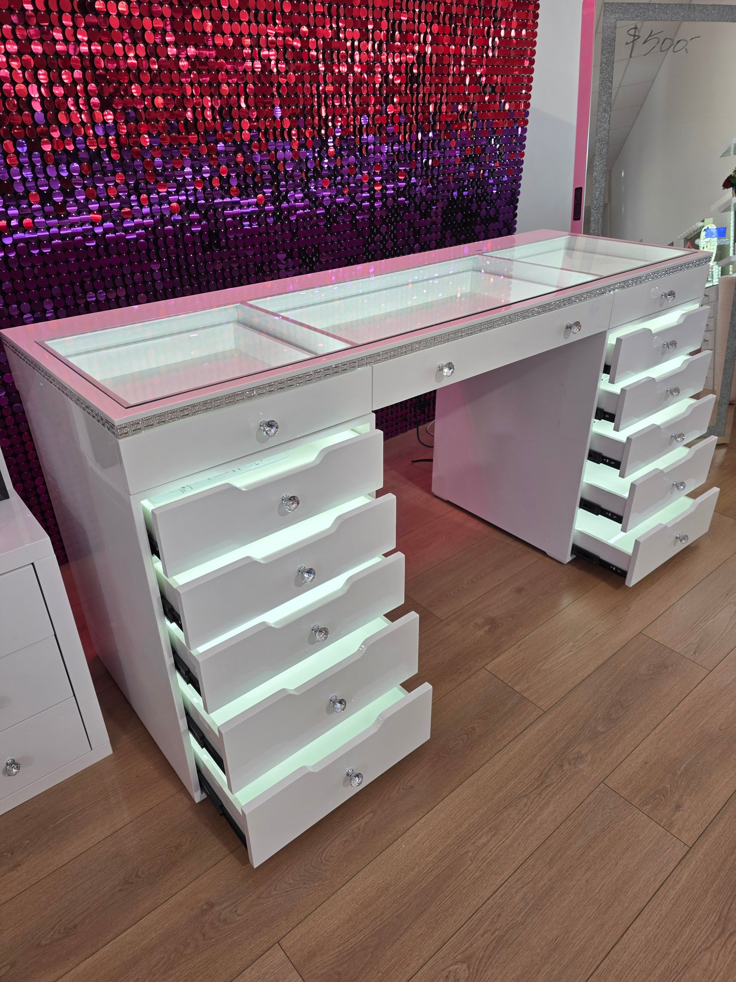 High Quality - L180cm Lighting Diamond Style White Beauty Station