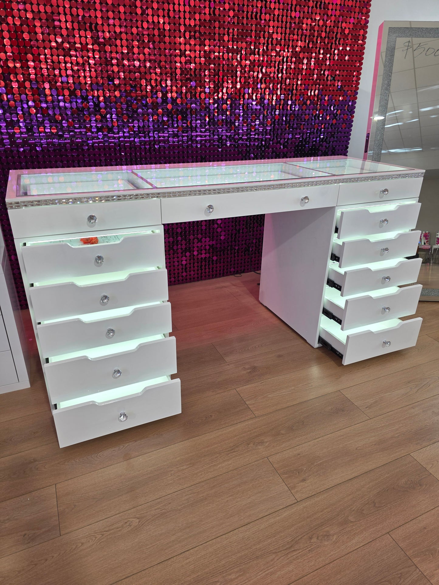 High Quality - L180cm Lighting Diamond Style White Beauty Station