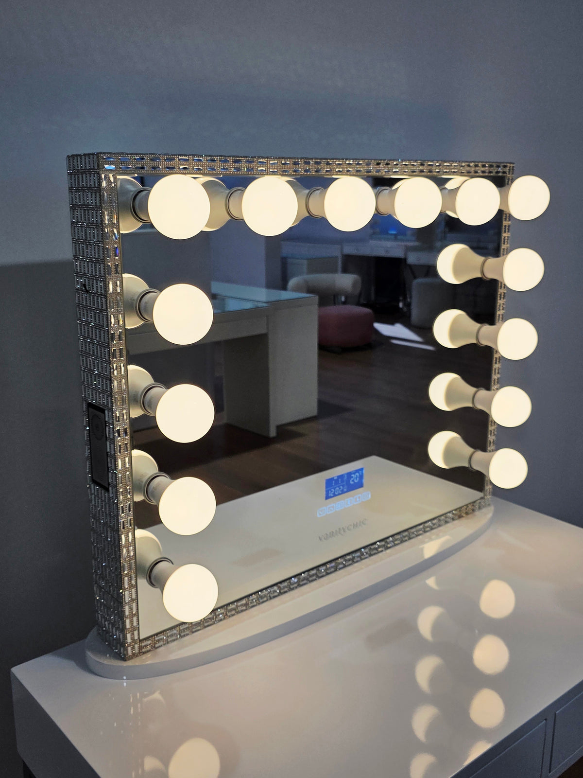 Diamond Style Hollywood Makeup Mirror with Bluetooth Speaker + Tri-Lighting