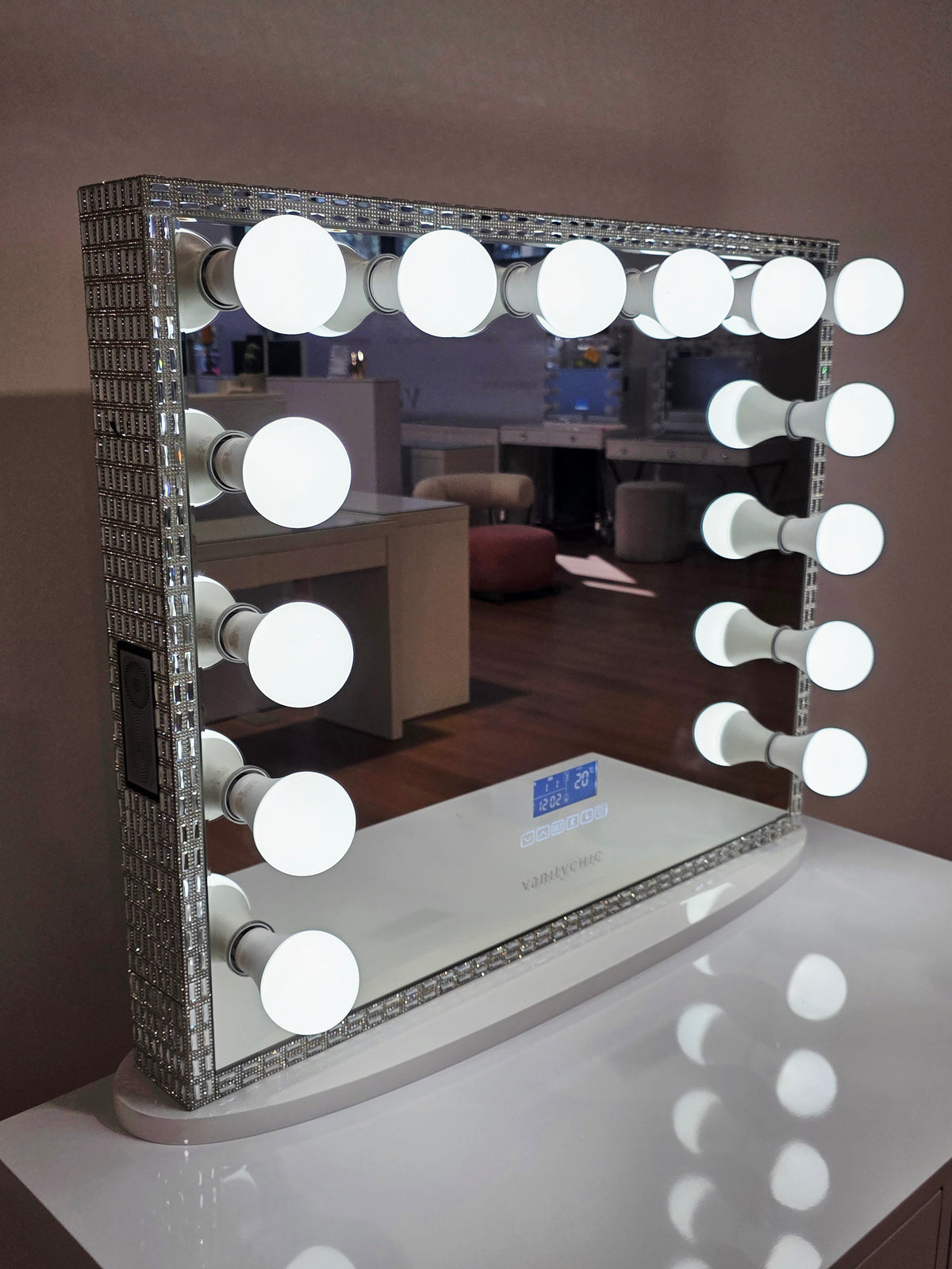 Diamond Style Hollywood Makeup Mirror with Bluetooth Speaker + Tri-Lighting