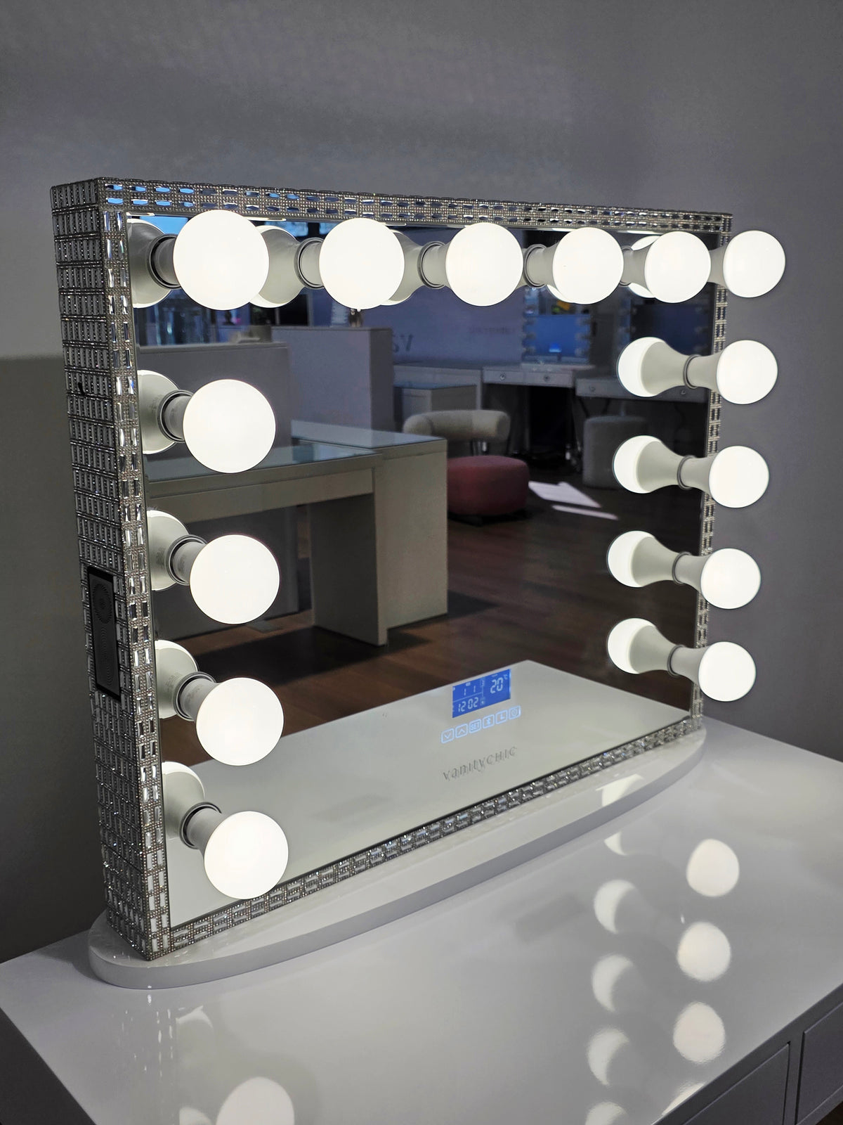 Diamond Style Hollywood Makeup Mirror with Bluetooth Speaker + Tri-Lighting