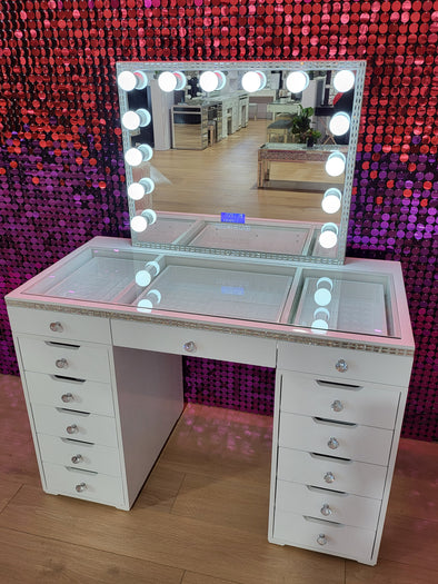NEW ARRIVAL! Mini Diamond Style Beauty Station + Large Diamond Makeup Mirror with Bluetooth Speaker