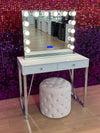 Charlotte Makeup Table + VALENTINA Hollywood Makeup Mirror + Ottoman (Package)
