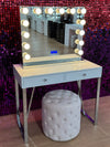 Charlotte Makeup Table + VALENTINA Hollywood Makeup Mirror + Ottoman (Package)