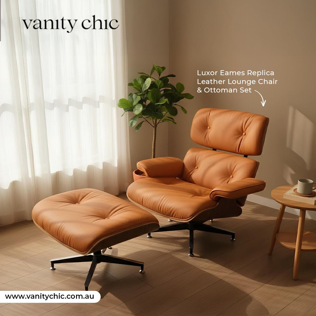 Luxor Eames Replica Leather Lounge Chair & Ottoman Set