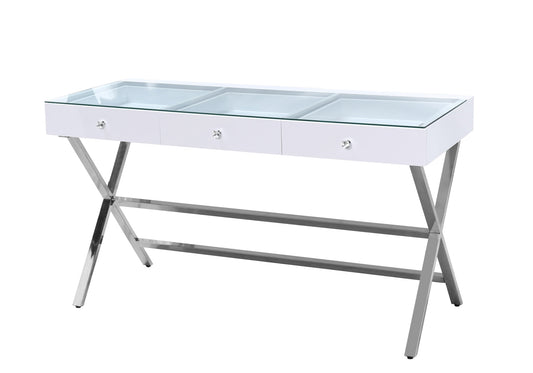 3 Drawers Coco Table with See Through Glass Top + XL Crystal Makeup Mirror with Tri-Lighting