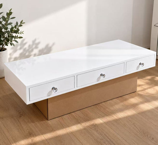 3 Drawers White Glossy Table - Table Top ONLY (No leg) L120cm x D50cm x H13cm